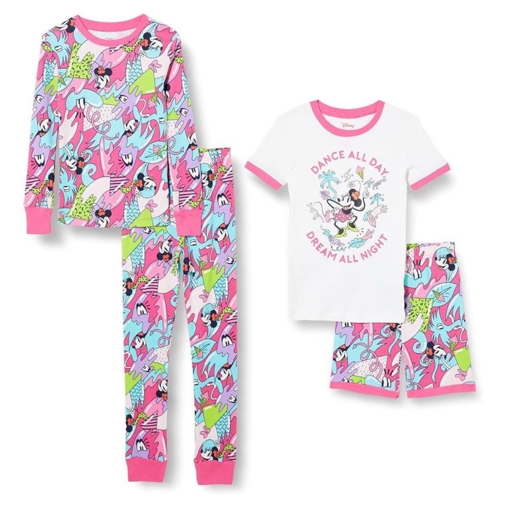 🆕 Disney Minnie Mouse Spotted Zebra Girls Cotton Pajamas 4 Piece Set